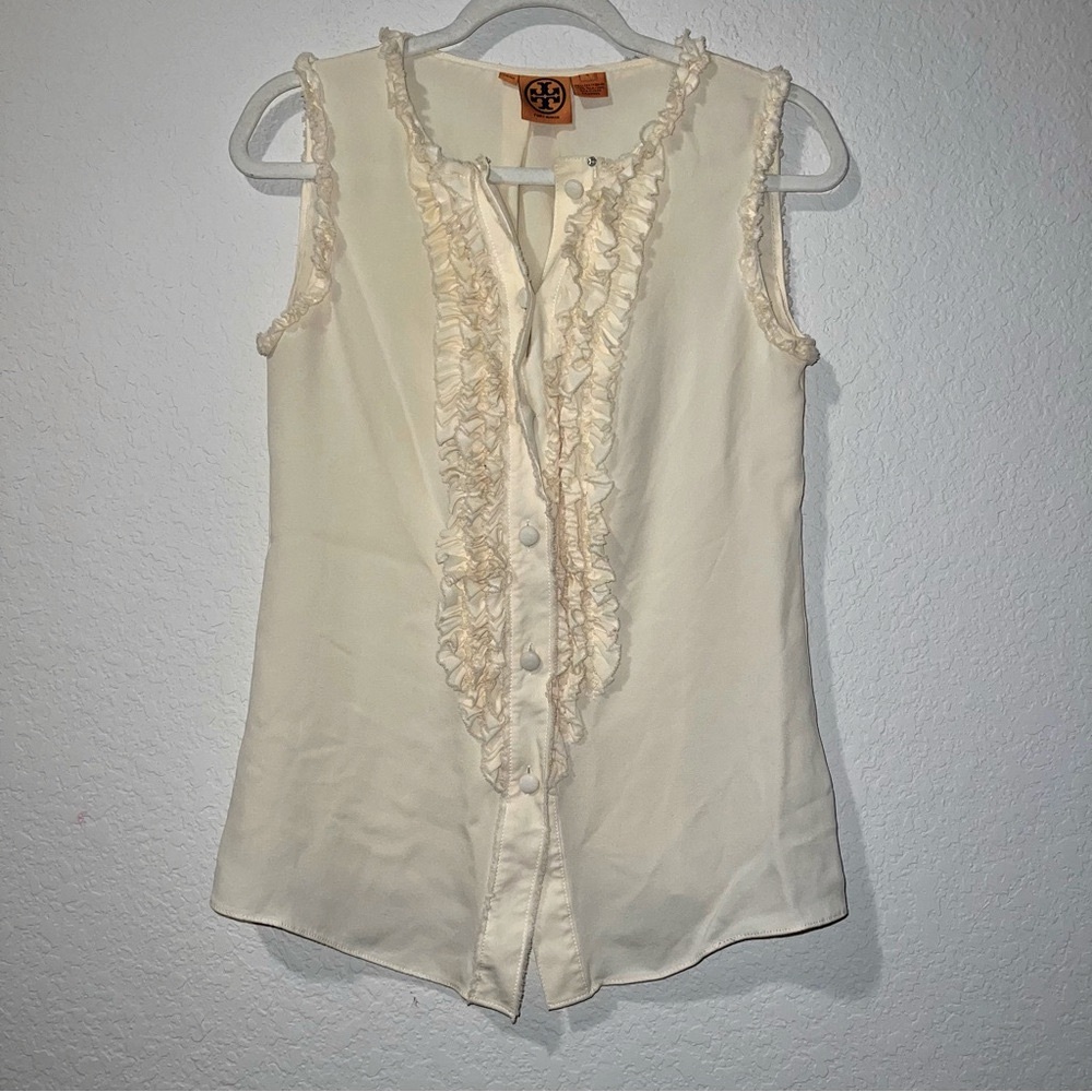 Tory Burch silk ruffle sleeveless blouse